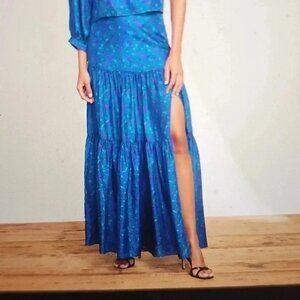 VERONICA BEARD SILK COBALT SERENCE MAXI HIGH RISE SKIRT